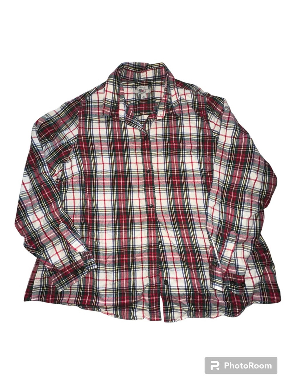 L.L. Bean Women's Red and White Plaid Flannel Shirt 2x